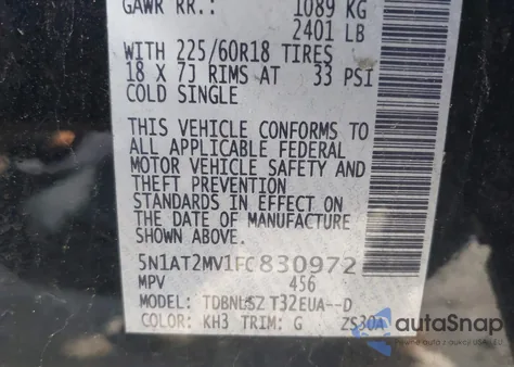 2015 Nissan Rogue Sl z USA, uszkodzony, nr VIN 5N1AT2MV1FC830972